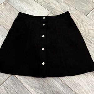 HM Divided Women Skirt 6 Black Faux Suede Mid Rise A Line Front Button Mini Boho